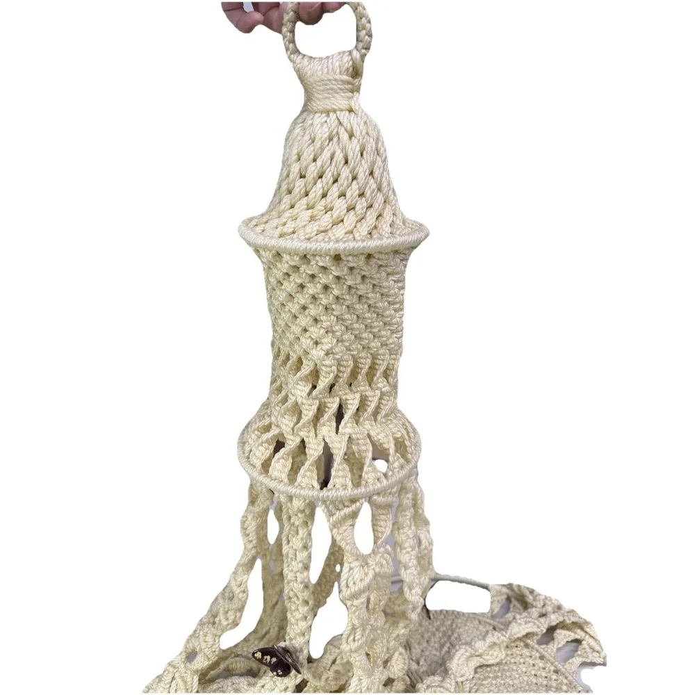 Giant Cream Macrame Plant Hanger Vintage Vibe Boho Hippie Hoop 84